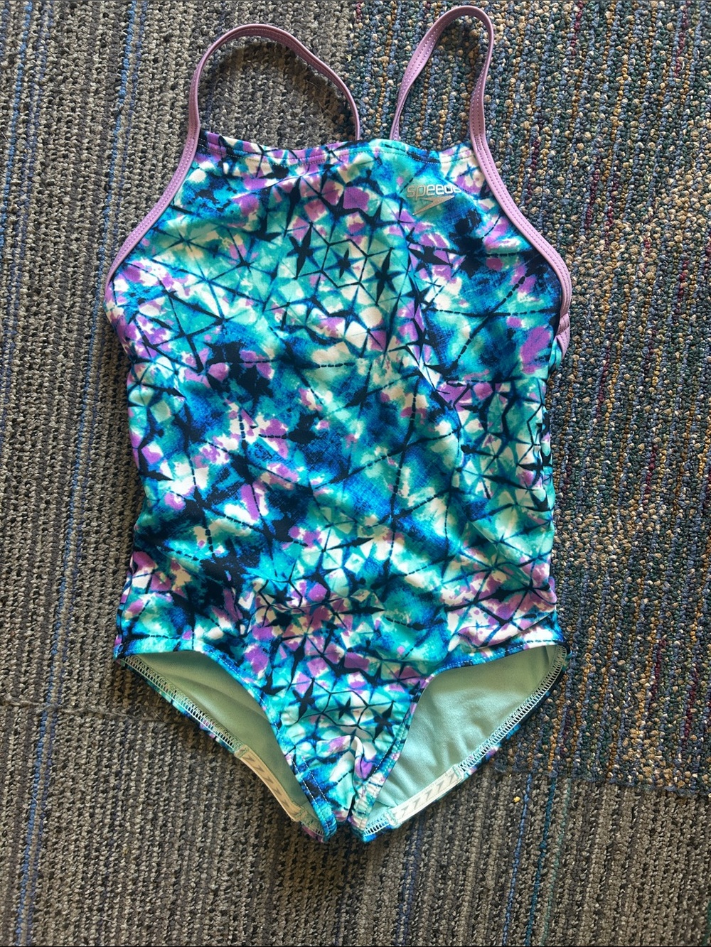 Speedo Girls' Teal, Blue & Purple Patterned One-Piece Swimsuit